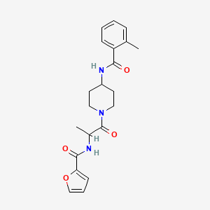 molecular formula C21H25N3O4 B7319500 N-[1-[4-[(2-methylbenzoyl)amino]piperidin-1-yl]-1-oxopropan-2-yl]furan-2-carboxamide 