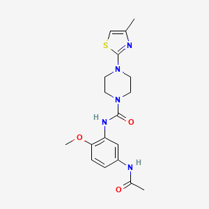 molecular formula C18H23N5O3S B7319552 N-(5-acetamido-2-methoxyphenyl)-4-(4-methyl-1,3-thiazol-2-yl)piperazine-1-carboxamide 
