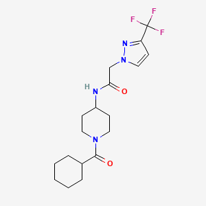 molecular formula C18H25F3N4O2 B7319688 N-[1-(cyclohexanecarbonyl)piperidin-4-yl]-2-[3-(trifluoromethyl)pyrazol-1-yl]acetamide 