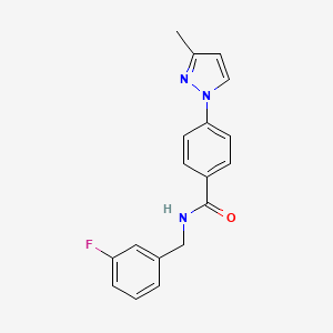 molecular formula C18H16FN3O B7319715 N-[(3-fluorophenyl)methyl]-4-(3-methylpyrazol-1-yl)benzamide 