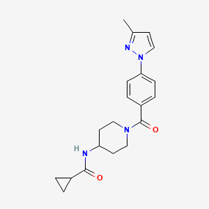 molecular formula C20H24N4O2 B7319721 N-[1-[4-(3-methylpyrazol-1-yl)benzoyl]piperidin-4-yl]cyclopropanecarboxamide 
