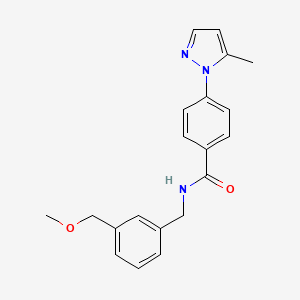 molecular formula C20H21N3O2 B7319778 N-[[3-(methoxymethyl)phenyl]methyl]-4-(5-methylpyrazol-1-yl)benzamide 