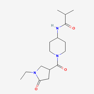 molecular formula C16H27N3O3 B7319993 N-[1-(1-ethyl-5-oxopyrrolidine-3-carbonyl)piperidin-4-yl]-2-methylpropanamide 