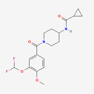 molecular formula C18H22F2N2O4 B7320000 N-[1-[3-(difluoromethoxy)-4-methoxybenzoyl]piperidin-4-yl]cyclopropanecarboxamide 