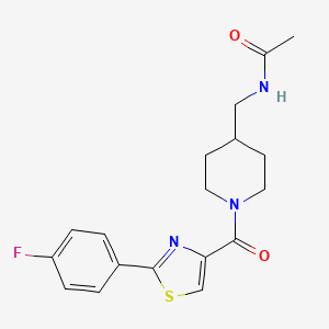 molecular formula C18H20FN3O2S B7320011 N-[[1-[2-(4-fluorophenyl)-1,3-thiazole-4-carbonyl]piperidin-4-yl]methyl]acetamide 