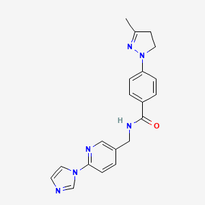molecular formula C20H20N6O B7320208 N-[(6-imidazol-1-ylpyridin-3-yl)methyl]-4-(5-methyl-3,4-dihydropyrazol-2-yl)benzamide 