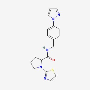 molecular formula C18H19N5OS B7320240 N-[(4-pyrazol-1-ylphenyl)methyl]-1-(1,3-thiazol-2-yl)pyrrolidine-2-carboxamide 