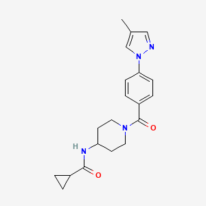 molecular formula C20H24N4O2 B7320446 N-[1-[4-(4-methylpyrazol-1-yl)benzoyl]piperidin-4-yl]cyclopropanecarboxamide 