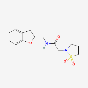 molecular formula C14H18N2O4S B7320458 N-(2,3-dihydro-1-benzofuran-2-ylmethyl)-2-(1,1-dioxo-1,2-thiazolidin-2-yl)acetamide 
