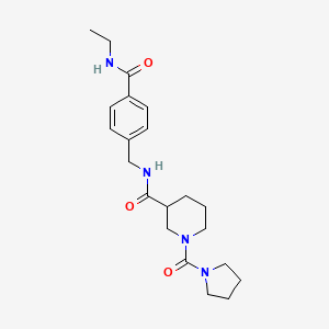 molecular formula C21H30N4O3 B7320498 N-[[4-(ethylcarbamoyl)phenyl]methyl]-1-(pyrrolidine-1-carbonyl)piperidine-3-carboxamide 