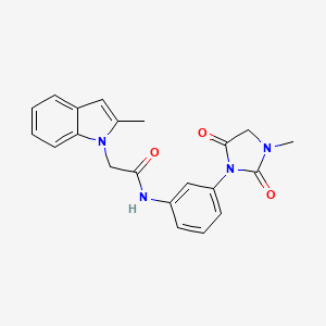 molecular formula C21H20N4O3 B7320525 N-[3-(3-methyl-2,5-dioxoimidazolidin-1-yl)phenyl]-2-(2-methylindol-1-yl)acetamide 