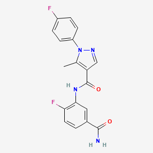 molecular formula C18H14F2N4O2 B7320529 N-(5-carbamoyl-2-fluorophenyl)-1-(4-fluorophenyl)-5-methylpyrazole-4-carboxamide 