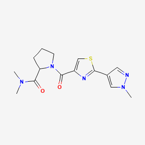 molecular formula C15H19N5O2S B7320559 N,N-dimethyl-1-[2-(1-methylpyrazol-4-yl)-1,3-thiazole-4-carbonyl]pyrrolidine-2-carboxamide 
