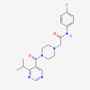 molecular formula C20H24FN5O2 B7320570 N-(4-fluorophenyl)-2-[4-(4-propan-2-ylpyrimidine-5-carbonyl)piperazin-1-yl]acetamide 