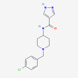 molecular formula C16H19ClN4O B7320576 N-[1-[(4-chlorophenyl)methyl]piperidin-4-yl]-1H-pyrazole-4-carboxamide 