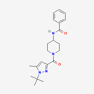 molecular formula C21H28N4O2 B7320587 N-[1-(1-tert-butyl-5-methylpyrazole-3-carbonyl)piperidin-4-yl]benzamide 