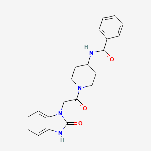 molecular formula C21H22N4O3 B7320588 N-[1-[2-(2-oxo-3H-benzimidazol-1-yl)acetyl]piperidin-4-yl]benzamide 