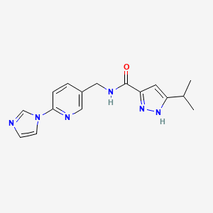 molecular formula C16H18N6O B7320610 N-[(6-imidazol-1-ylpyridin-3-yl)methyl]-5-propan-2-yl-1H-pyrazole-3-carboxamide 