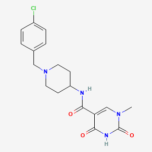 molecular formula C18H21ClN4O3 B7320660 N-[1-[(4-chlorophenyl)methyl]piperidin-4-yl]-1-methyl-2,4-dioxopyrimidine-5-carboxamide 