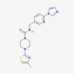 molecular formula C18H21N7OS B7320676 N-[(6-imidazol-1-ylpyridin-3-yl)methyl]-4-(4-methyl-1,3-thiazol-2-yl)piperazine-1-carboxamide 