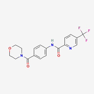 molecular formula C18H16F3N3O3 B7320833 N-[4-(morpholine-4-carbonyl)phenyl]-5-(trifluoromethyl)pyridine-2-carboxamide 