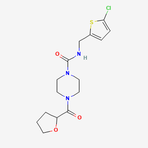 molecular formula C15H20ClN3O3S B7321076 N-[(5-chlorothiophen-2-yl)methyl]-4-(oxolane-2-carbonyl)piperazine-1-carboxamide 