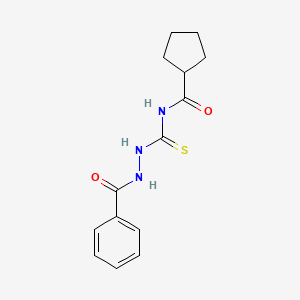 molecular formula C14H17N3O2S B7321134 N-(benzamidocarbamothioyl)cyclopentanecarboxamide 
