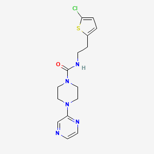 molecular formula C15H18ClN5OS B7321139 N-[2-(5-chlorothiophen-2-yl)ethyl]-4-pyrazin-2-ylpiperazine-1-carboxamide 
