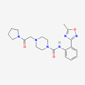 molecular formula C20H26N6O3 B7321189 N-[2-(5-methyl-1,2,4-oxadiazol-3-yl)phenyl]-4-(2-oxo-2-pyrrolidin-1-ylethyl)piperazine-1-carboxamide 