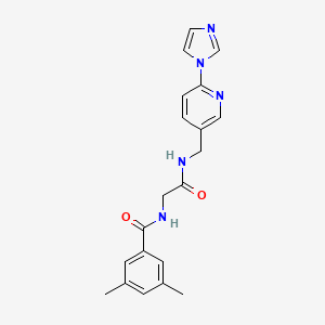 molecular formula C20H21N5O2 B7321319 N-[2-[(6-imidazol-1-ylpyridin-3-yl)methylamino]-2-oxoethyl]-3,5-dimethylbenzamide 
