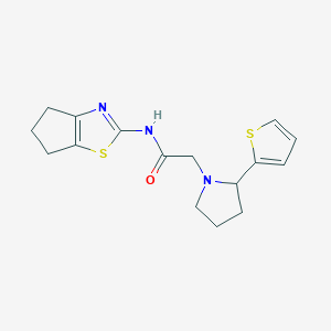 molecular formula C16H19N3OS2 B7321374 N-(5,6-dihydro-4H-cyclopenta[d][1,3]thiazol-2-yl)-2-(2-thiophen-2-ylpyrrolidin-1-yl)acetamide 