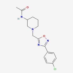 molecular formula C16H19ClN4O2 B7321443 N-[1-[[3-(4-chlorophenyl)-1,2,4-oxadiazol-5-yl]methyl]piperidin-3-yl]acetamide 