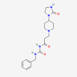 molecular formula C19H27N5O3 B7321485 N-(benzylcarbamoyl)-3-[4-(2-oxoimidazolidin-1-yl)piperidin-1-yl]propanamide 