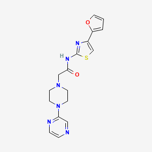 molecular formula C17H18N6O2S B7321561 N-[4-(furan-2-yl)-1,3-thiazol-2-yl]-2-(4-pyrazin-2-ylpiperazin-1-yl)acetamide 
