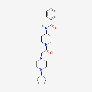 molecular formula C23H34N4O2 B7321587 N-[1-[2-(4-cyclopentylpiperazin-1-yl)acetyl]piperidin-4-yl]benzamide 