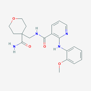 molecular formula C20H24N4O4 B7321625 N-[(4-carbamoyloxan-4-yl)methyl]-2-(2-methoxyanilino)pyridine-3-carboxamide 