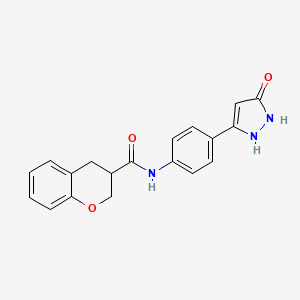 molecular formula C19H17N3O3 B7321659 N-[4-(5-oxo-1,2-dihydropyrazol-3-yl)phenyl]-3,4-dihydro-2H-chromene-3-carboxamide 