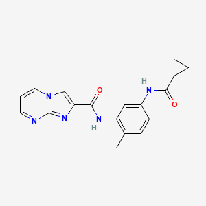 molecular formula C18H17N5O2 B7321823 N-[5-(cyclopropanecarbonylamino)-2-methylphenyl]imidazo[1,2-a]pyrimidine-2-carboxamide 
