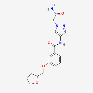 molecular formula C17H20N4O4 B7321870 N-[1-(2-amino-2-oxoethyl)pyrazol-4-yl]-3-(oxolan-2-ylmethoxy)benzamide 