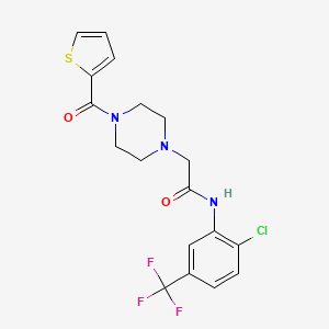 molecular formula C18H17ClF3N3O2S B7321874 N-[2-chloro-5-(trifluoromethyl)phenyl]-2-[4-(thiophene-2-carbonyl)piperazin-1-yl]acetamide 
