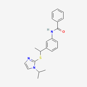 molecular formula C21H23N3OS B7321916 N-[3-[1-(1-propan-2-ylimidazol-2-yl)sulfanylethyl]phenyl]benzamide 