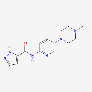 molecular formula C14H18N6O B7321925 N-[5-(4-methylpiperazin-1-yl)pyridin-2-yl]-1H-pyrazole-5-carboxamide 