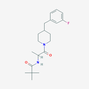 molecular formula C20H29FN2O2 B7322060 N-[1-[4-[(3-fluorophenyl)methyl]piperidin-1-yl]-1-oxopropan-2-yl]-2,2-dimethylpropanamide 