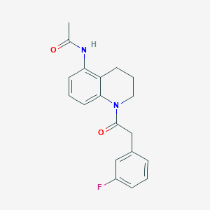 molecular formula C19H19FN2O2 B7322191 N-[1-[2-(3-fluorophenyl)acetyl]-3,4-dihydro-2H-quinolin-5-yl]acetamide 
