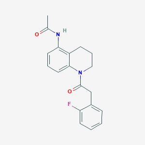 molecular formula C19H19FN2O2 B7322203 N-[1-[2-(2-fluorophenyl)acetyl]-3,4-dihydro-2H-quinolin-5-yl]acetamide 