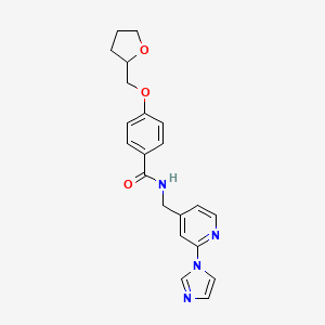 molecular formula C21H22N4O3 B7322259 N-[(2-imidazol-1-ylpyridin-4-yl)methyl]-4-(oxolan-2-ylmethoxy)benzamide 