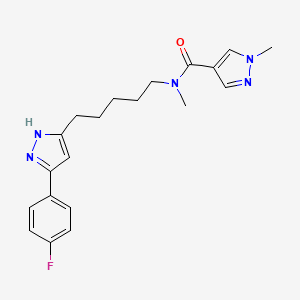 molecular formula C20H24FN5O B7322292 N-[5-[3-(4-fluorophenyl)-1H-pyrazol-5-yl]pentyl]-N,1-dimethylpyrazole-4-carboxamide 