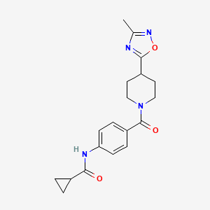 molecular formula C19H22N4O3 B7322330 N-[4-[4-(3-methyl-1,2,4-oxadiazol-5-yl)piperidine-1-carbonyl]phenyl]cyclopropanecarboxamide 