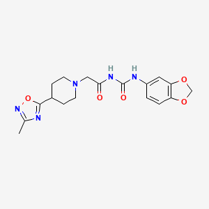 molecular formula C18H21N5O5 B7322357 N-(1,3-benzodioxol-5-ylcarbamoyl)-2-[4-(3-methyl-1,2,4-oxadiazol-5-yl)piperidin-1-yl]acetamide 