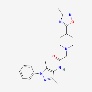 molecular formula C21H26N6O2 B7322385 N-(3,5-dimethyl-1-phenylpyrazol-4-yl)-2-[4-(3-methyl-1,2,4-oxadiazol-5-yl)piperidin-1-yl]acetamide 